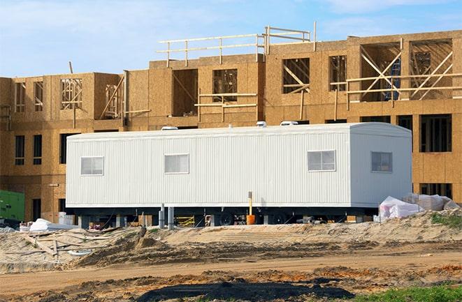 construction workers meeting at office trailers on rent in Studio City, CA